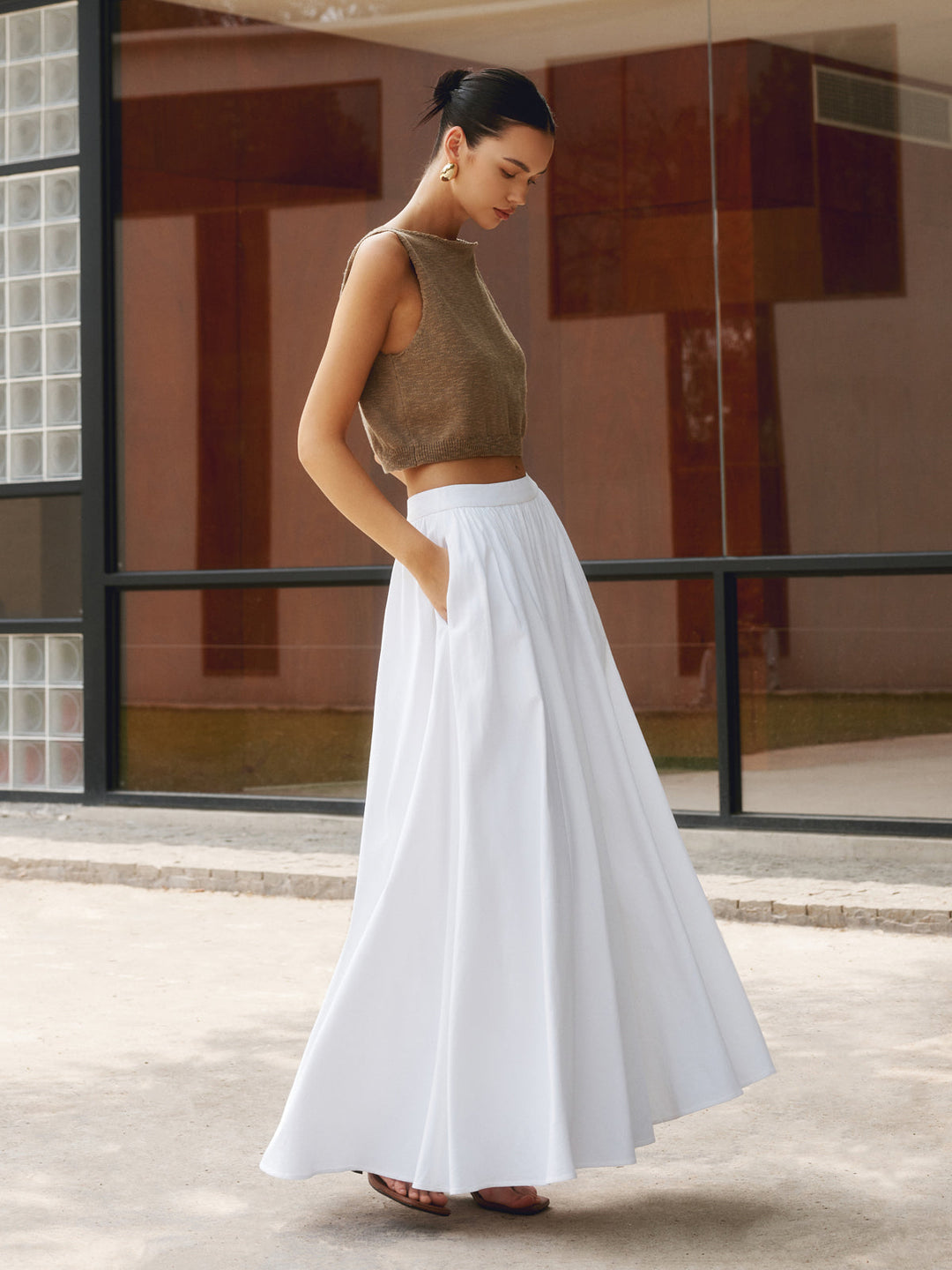 Women's Bohemian Pleated High-Waist A-Line Maxi Skirt