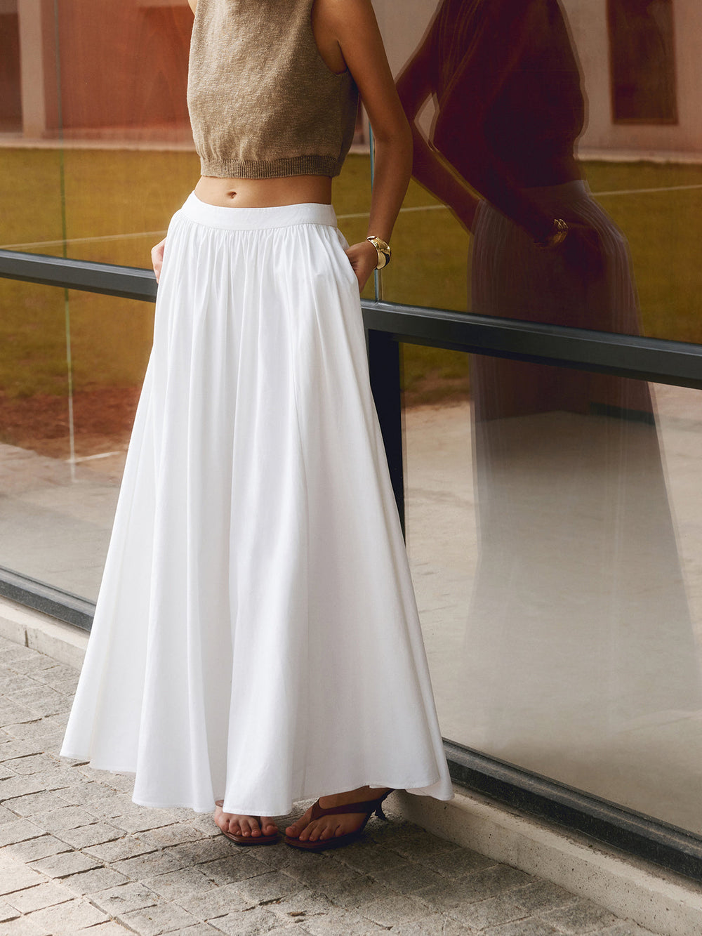Women's Bohemian Pleated High-Waist A-Line Maxi Skirt