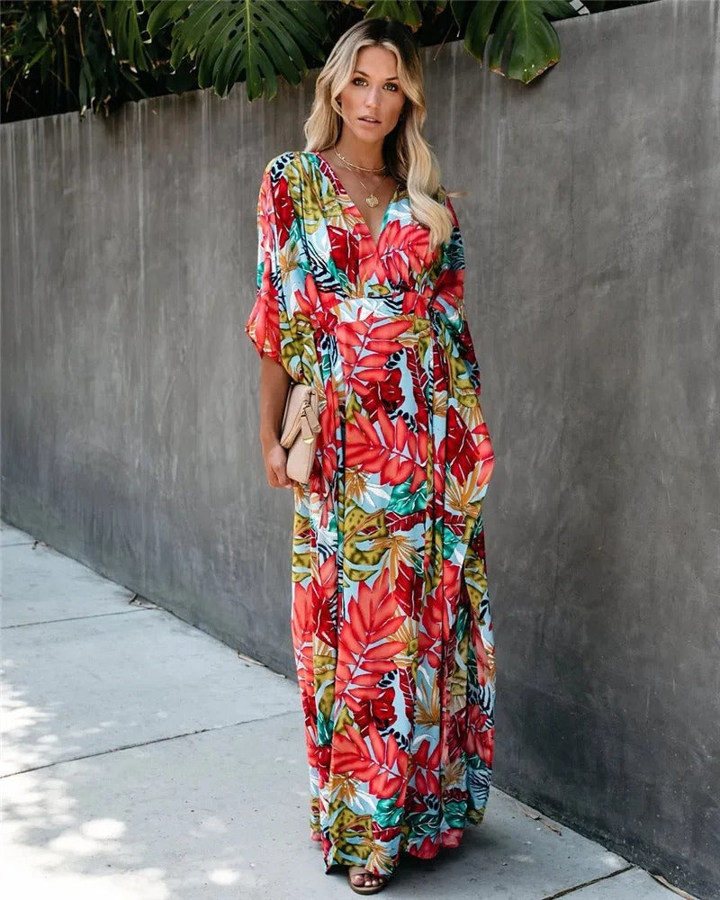 Women's Boho Floral Wrap Maxi Dress