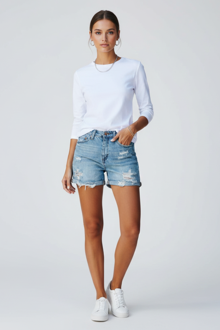 Women's Casual Distressed Fringe Denim Shorts
