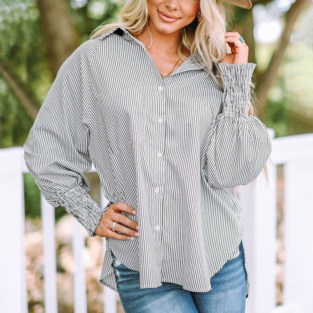 Women's Casual Striped Oversized Long Sleeve Shirt