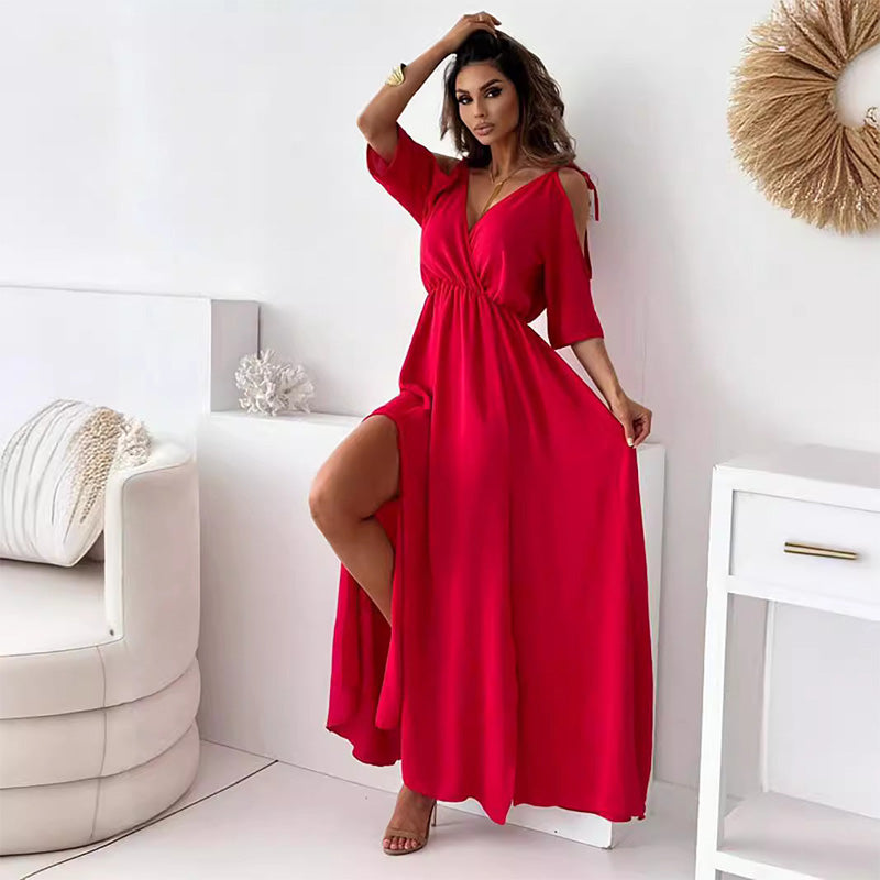 Women's Chic V-Neck Wedding Guest Maxi Dress