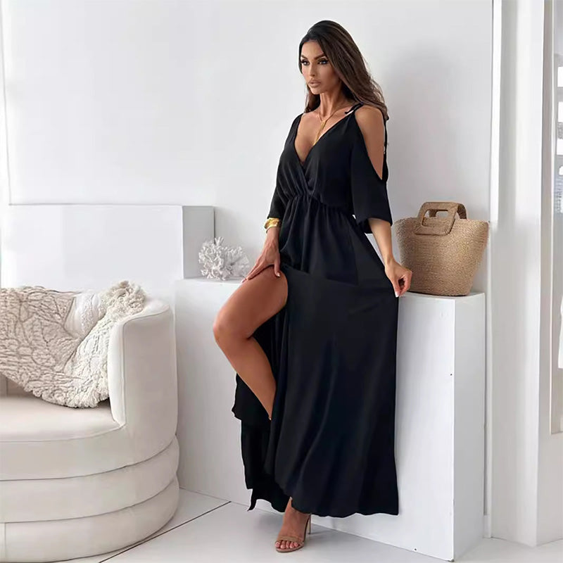 Women's Chic V-Neck Wedding Guest Maxi Dress