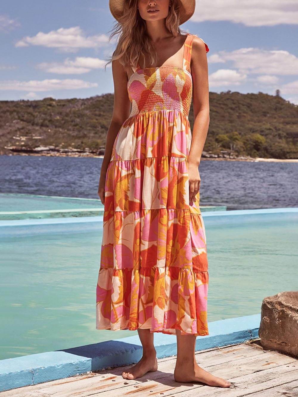 Women's Colorful Halter-Neck Sleeveless Midi Sundress