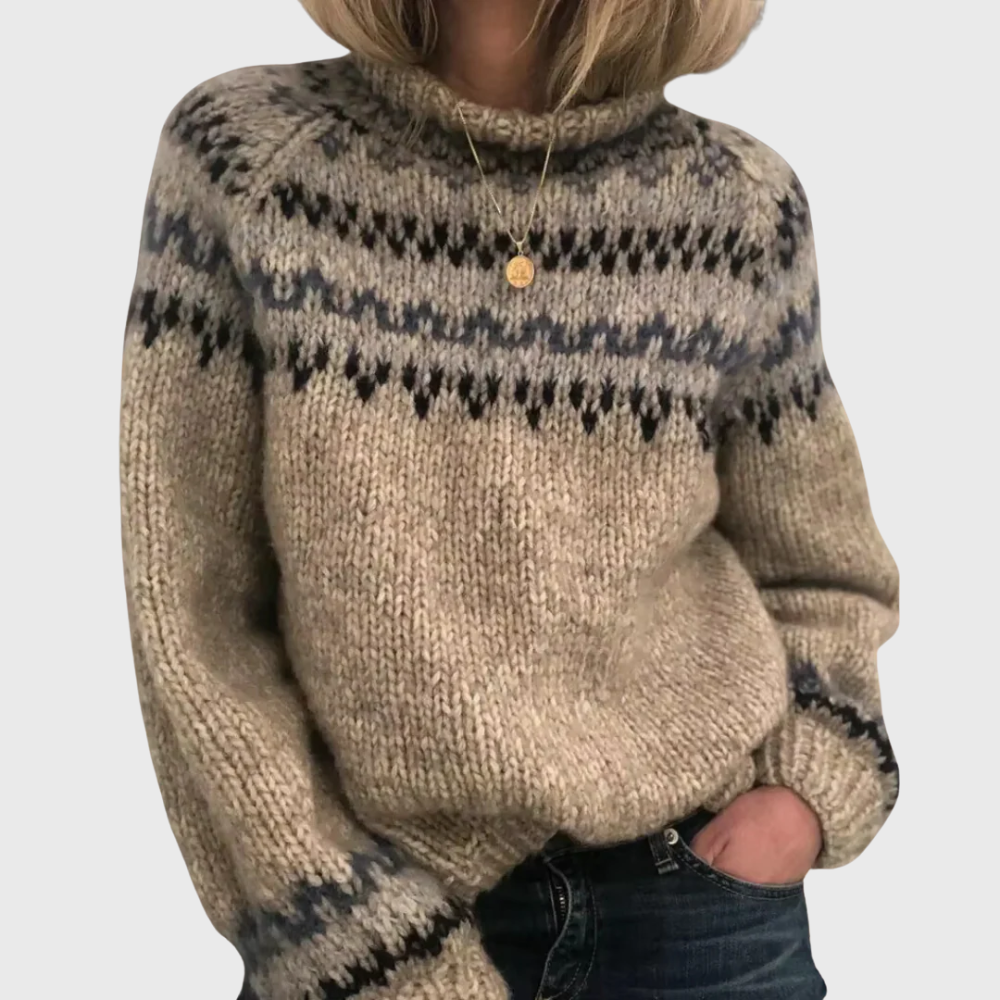 Women's Cozy Nordic Pattern High Neck Sweater