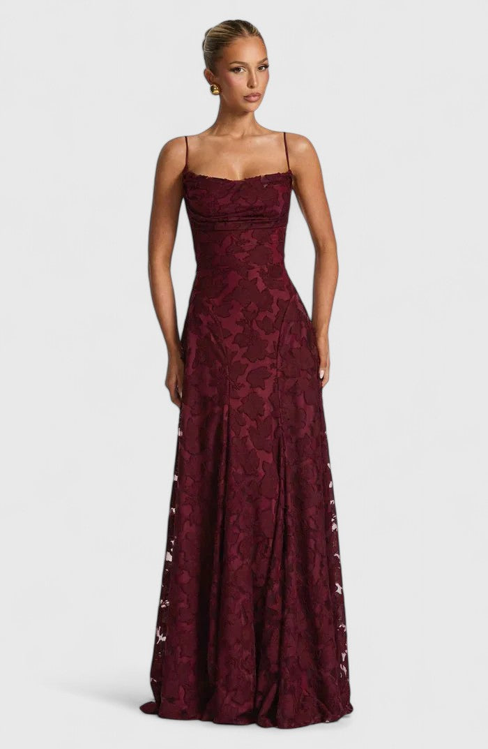 Women's Elegant Cowl Neck Lace-Up Open-Back Maxi Dress