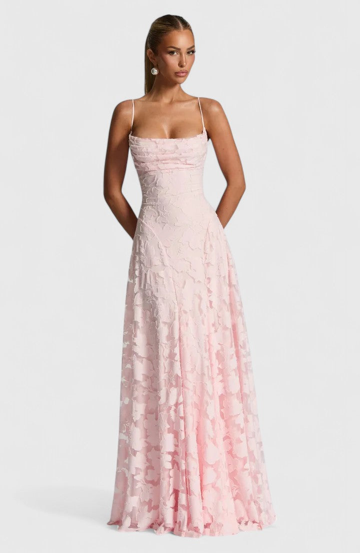Women's Elegant Cowl Neck Lace-Up Open-Back Maxi Dress