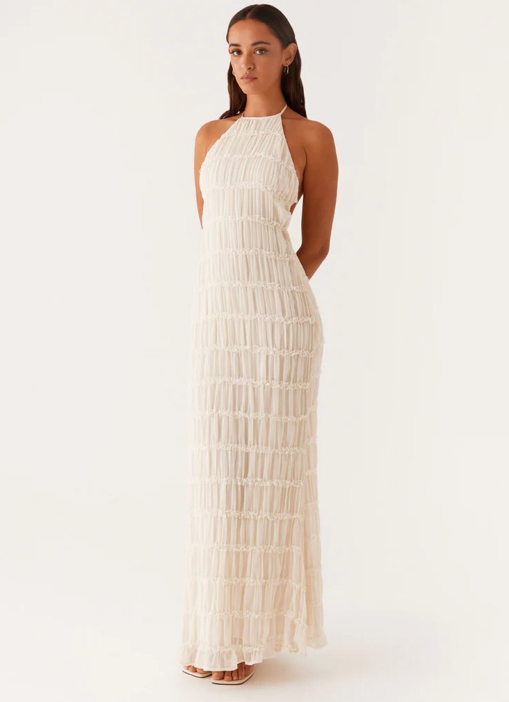 Women's Elegant Halter Wedding Guest Maxi Dress