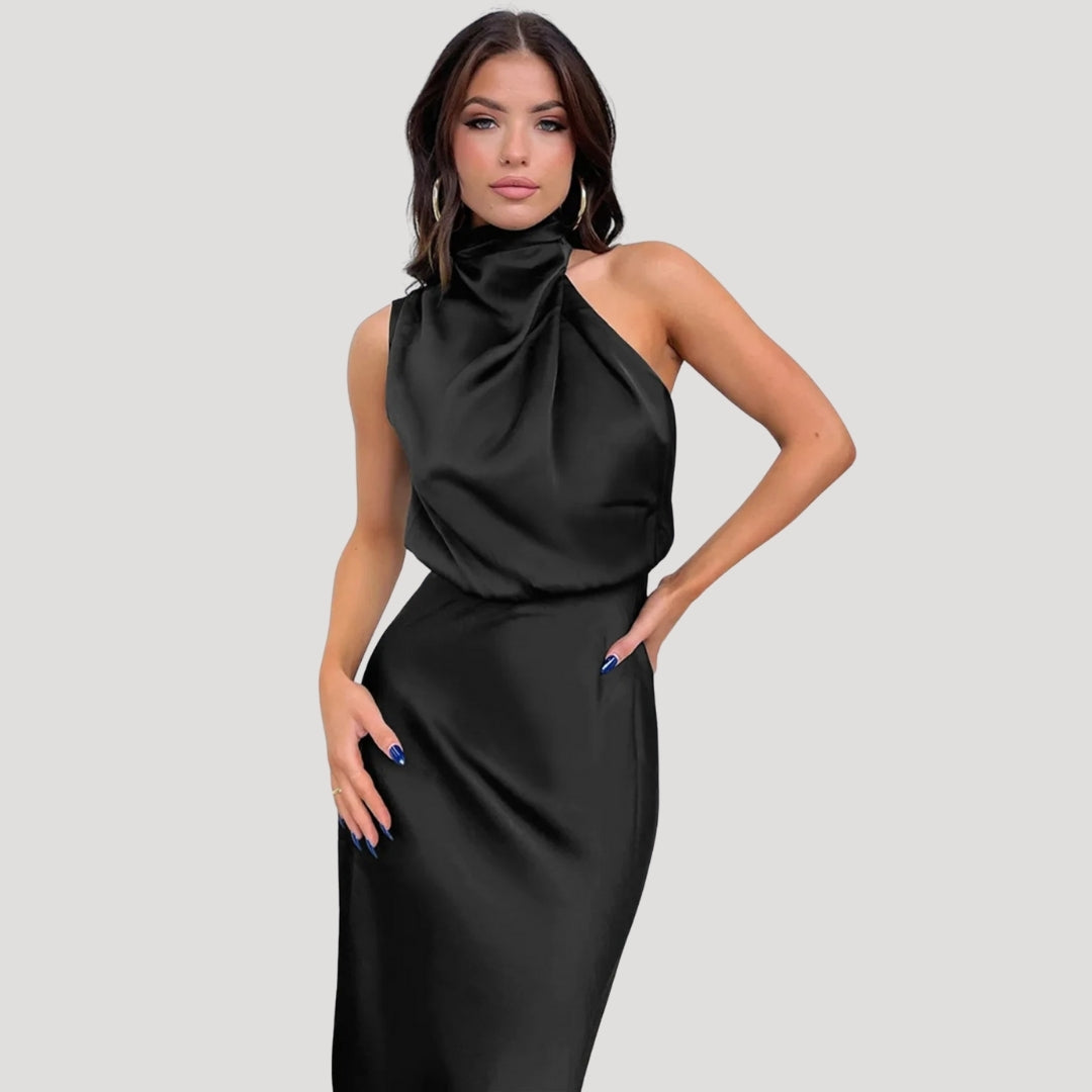 Women's Elegant High Neck Wedding Guest Maxi Dress