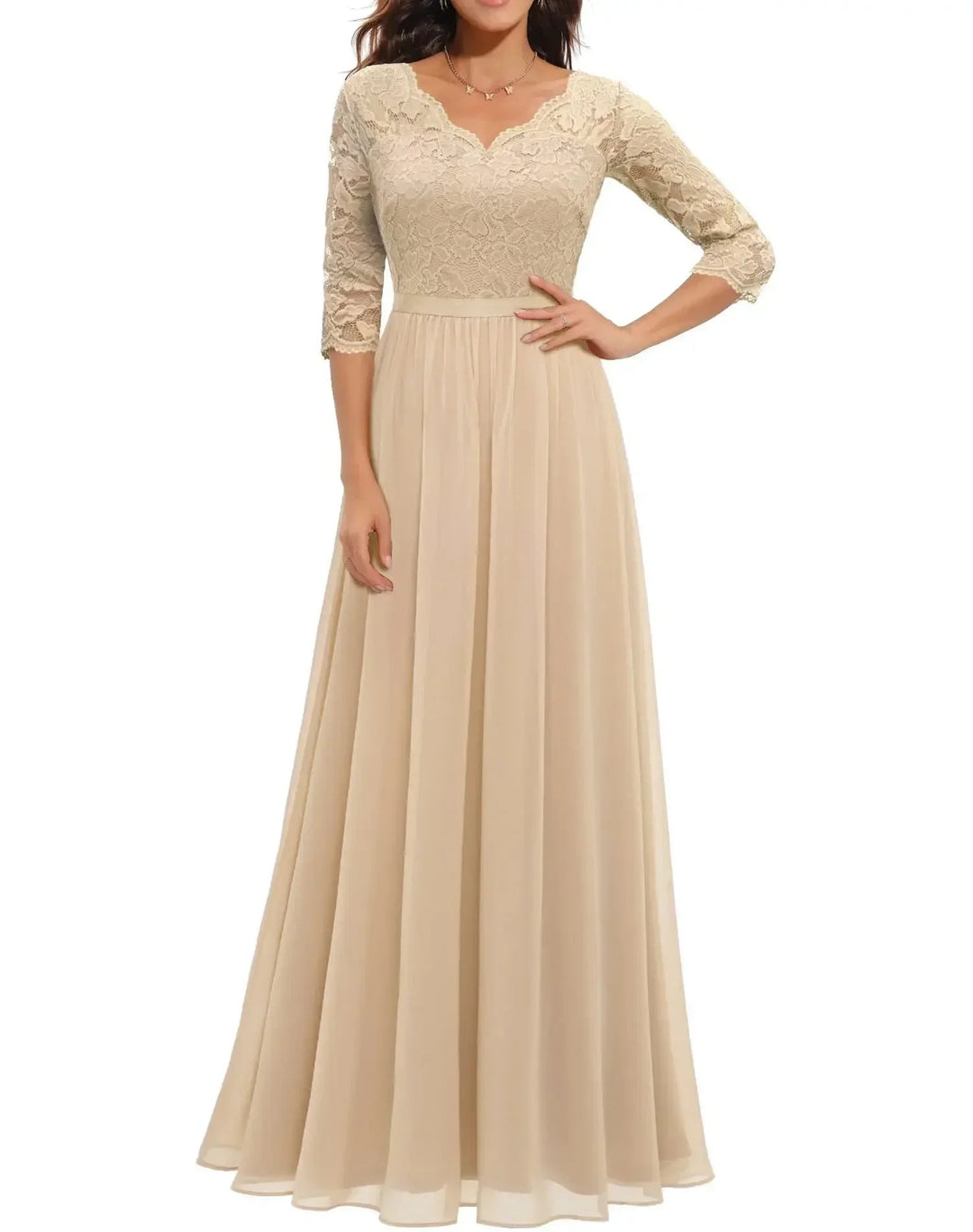 Women's Elegant Lace Wedding Guest Maxi Dress