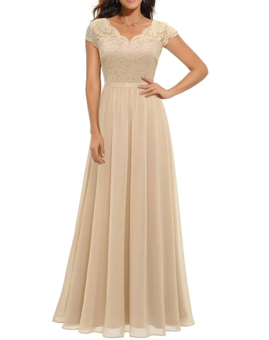 Women's Elegant Lace Wedding Guest Maxi Dress