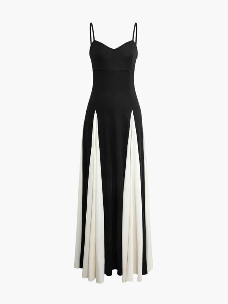 Women's Elegant Open-Back Contrast Maxi Dress