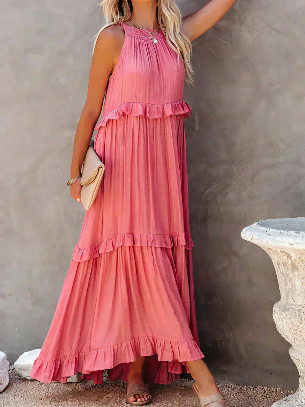 Women's Elegant Ruffle Midi Dress
