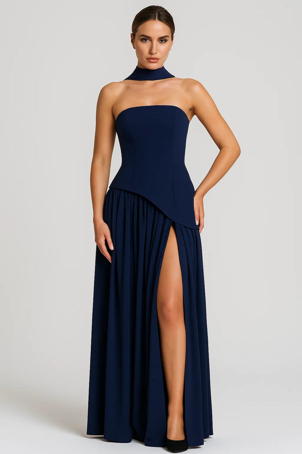 Women's Elegant Strapless Asymmetric High-Slit Maxi Dress