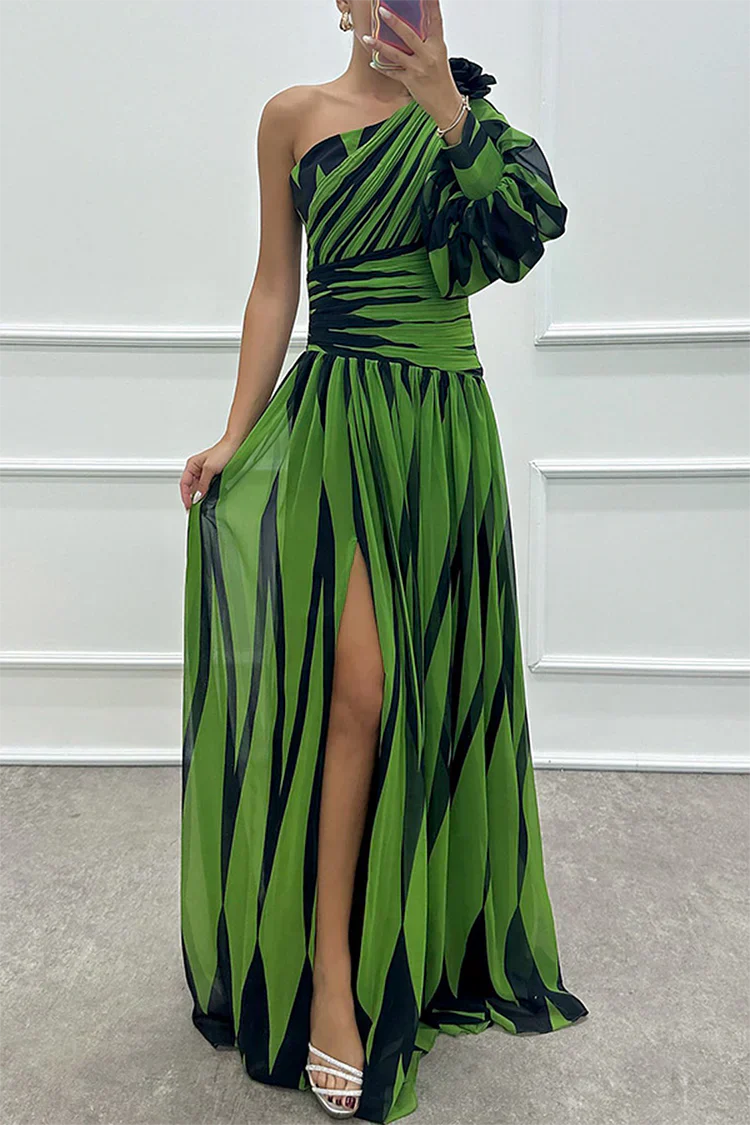 Women's Elegant Striped One-Shoulder Maxi Dress
