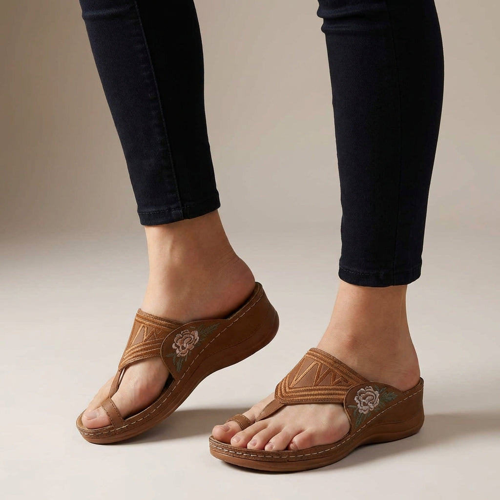 Women's Floral Embroidered Open-Toe Wedge Sandals