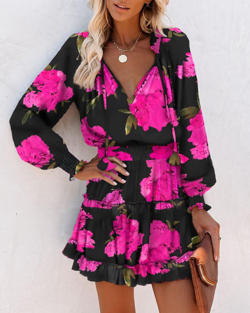Women's Floral Long Sleeve Summer Mini Dress