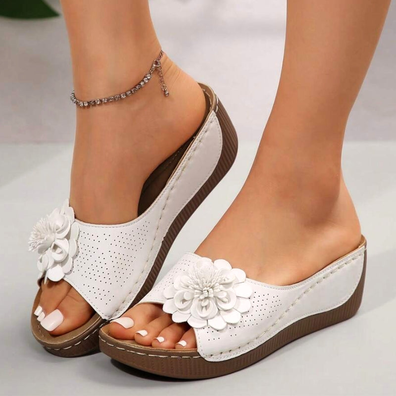 Women's Floral Orthopedic Slip-On Open Toe Wedge Sandals