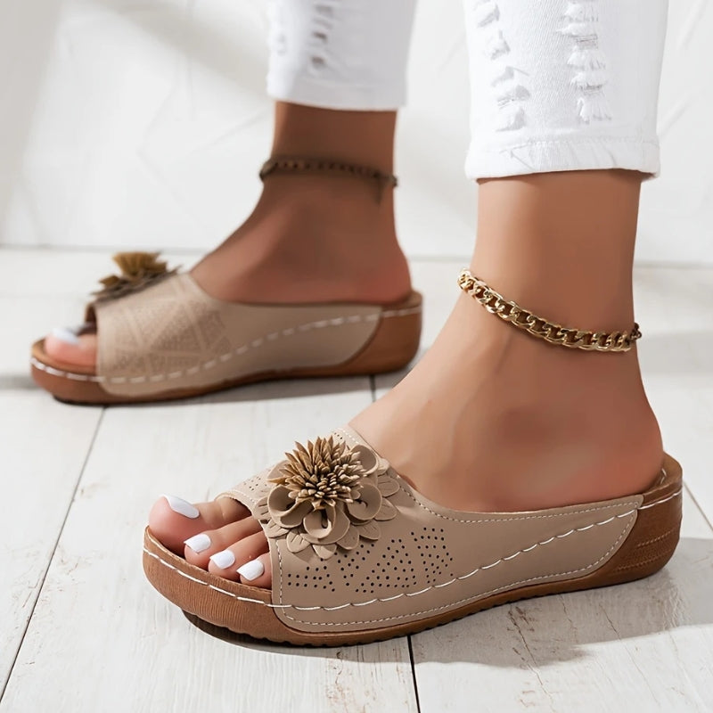 Women's Floral Orthopedic Slip-On Open Toe Wedge Sandals