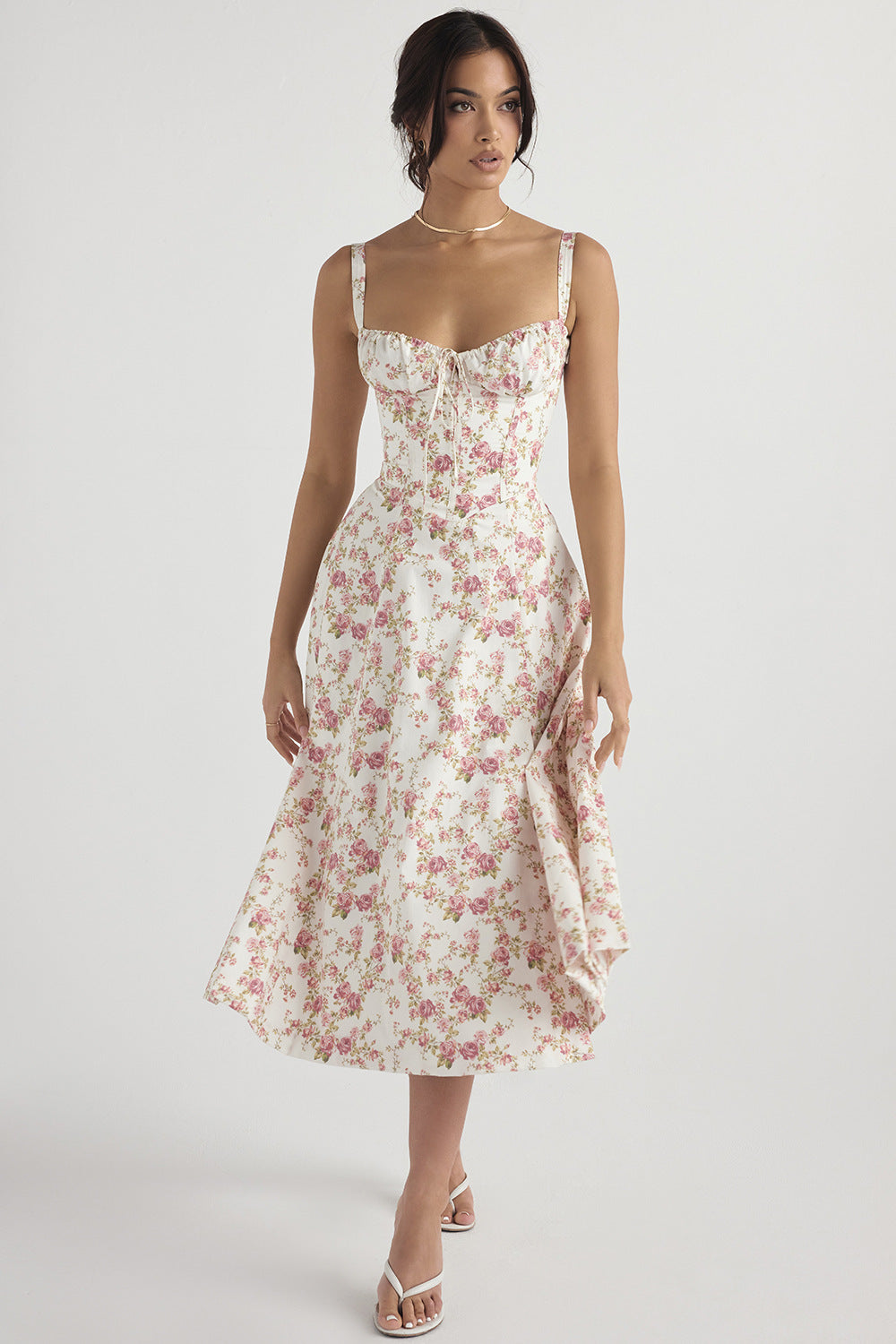 Women's Floral Sweetheart Wedding Guest Midi Dress