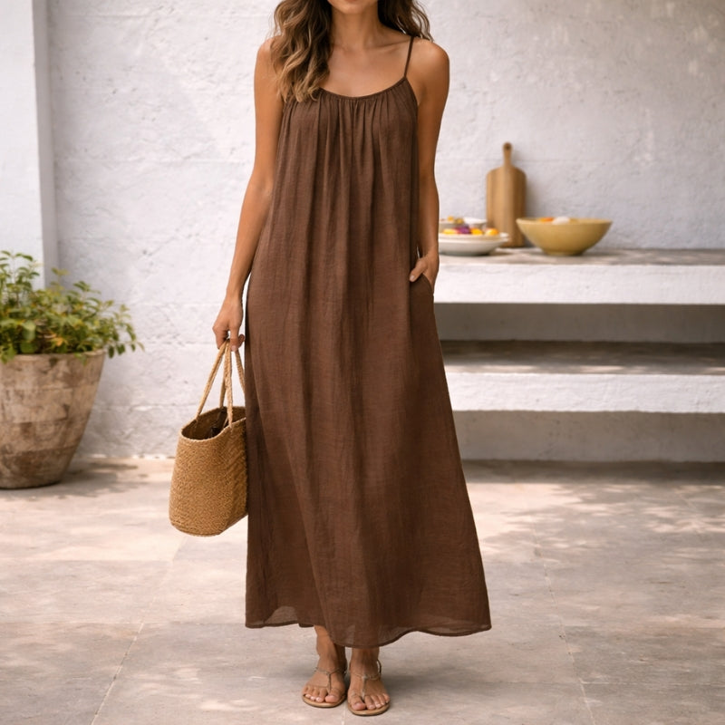 Women's Flowy Linen Maxi Sundress