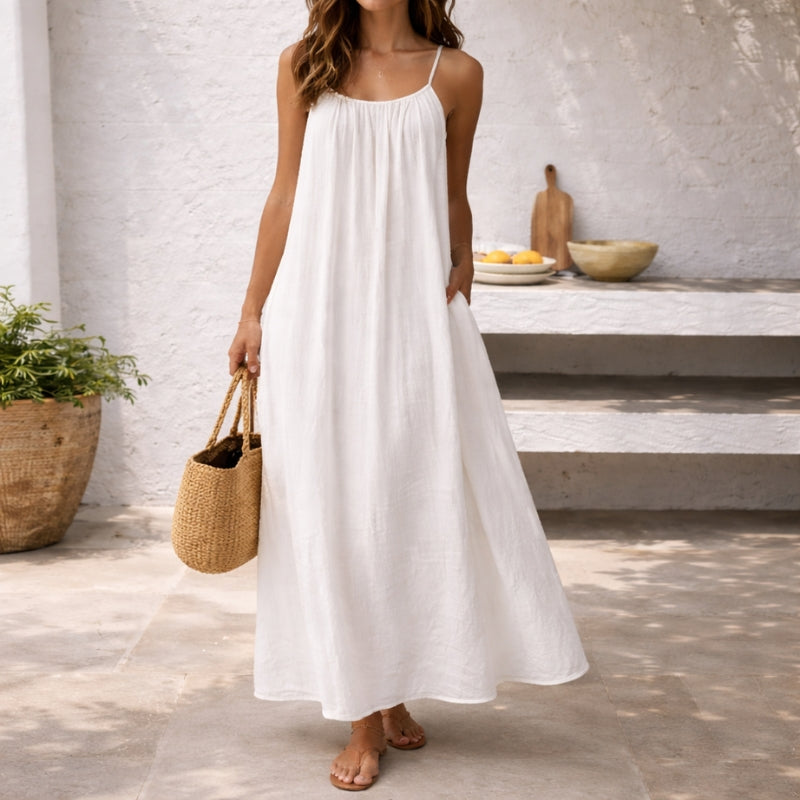 Women's Flowy Linen Maxi Sundress