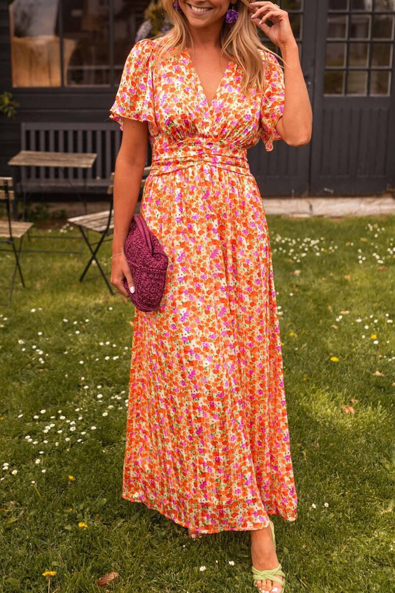 Women's Flowy V-Neck Floral Print Maxi Dress