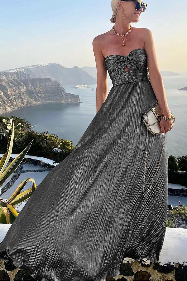 Women's Glamorous Strapless Pleated Maxi Dress