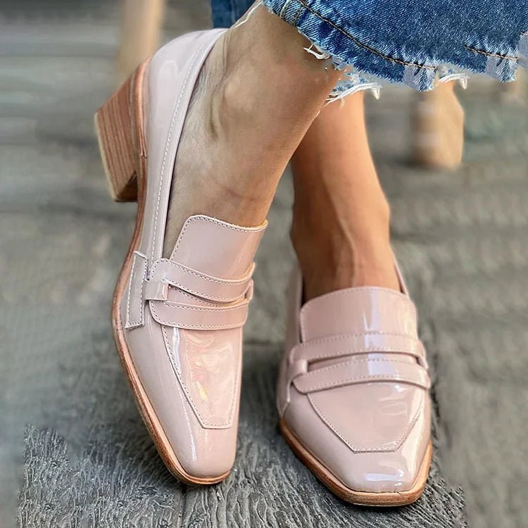 Women's Leather Block Heel Slip-On Loafers