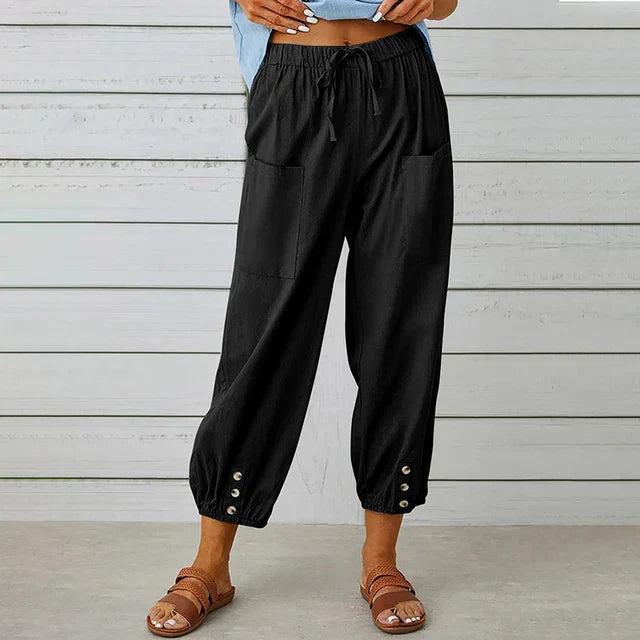 Women's Relaxed Casual Linen Cropped Pants