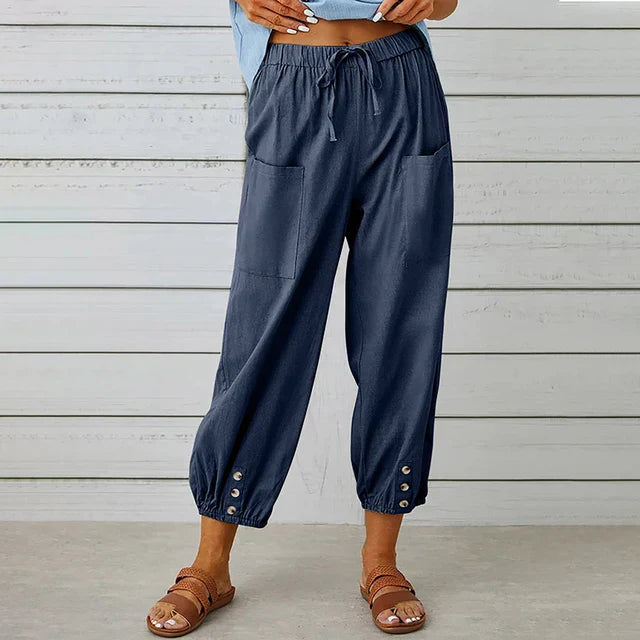 Women's Relaxed Casual Linen Cropped Pants