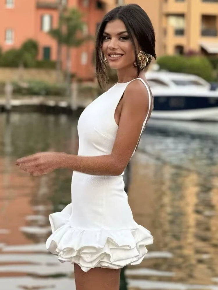 Women's Sculpted Backless Ruffle Mini Cocktail Dress