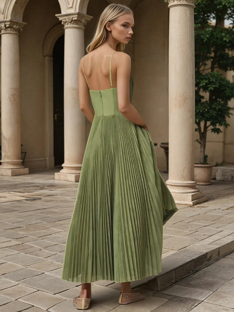 Women's Sculpted Sweetheart Pleated Maxi Dress