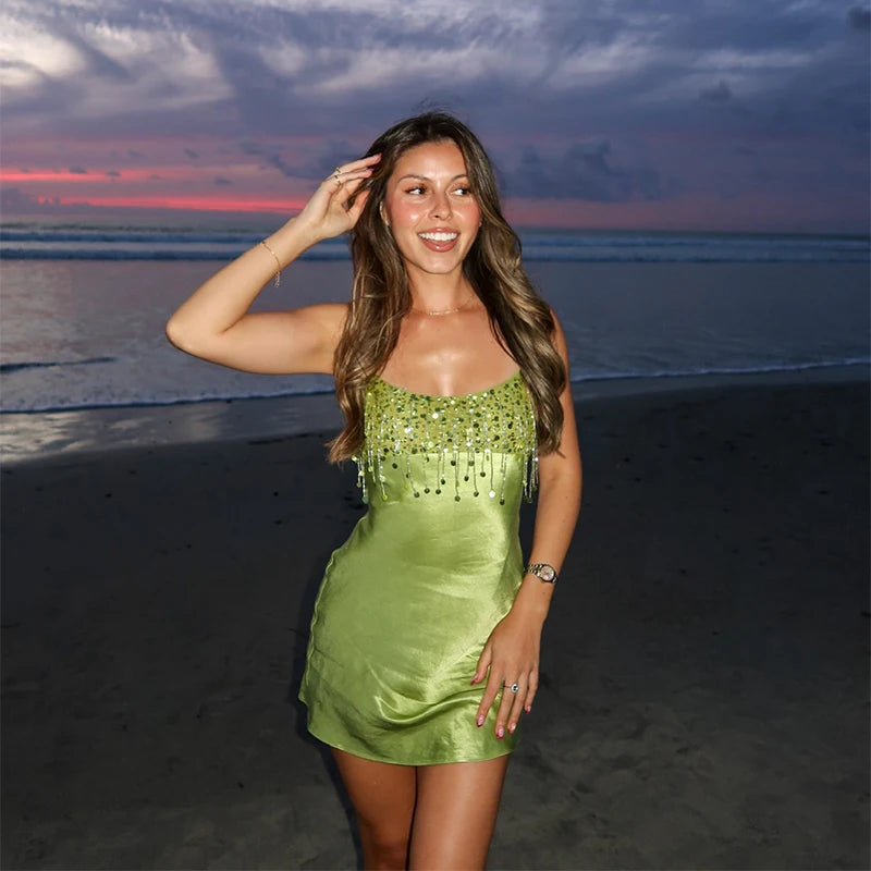 Women's Sequin Fringe Slip Mini Cocktail Dress