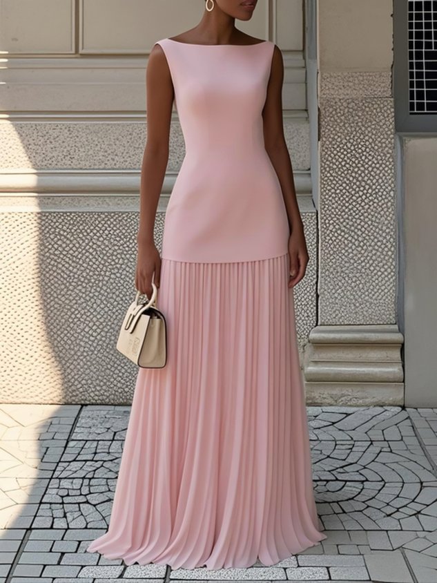 Women's Sleeveless Pleated Wedding Guest Maxi Dress