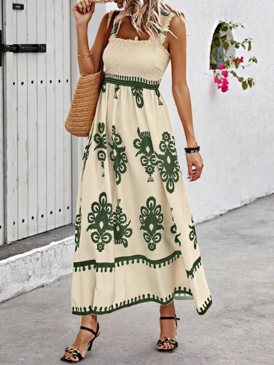 Women's Sleeveless Square-Neck Smocked Maxi Dress