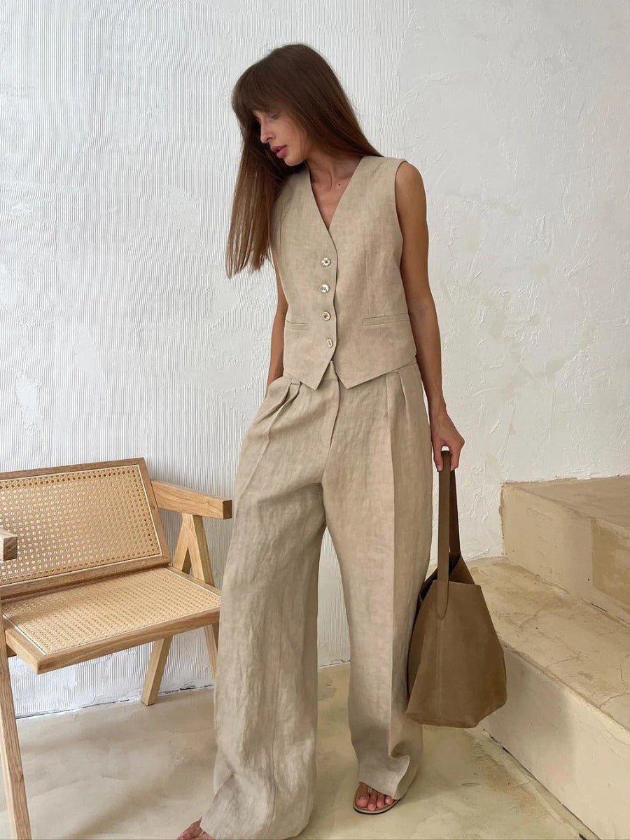 Women's Sleeveless Vest Wide-Leg Pants Co-ord Set
