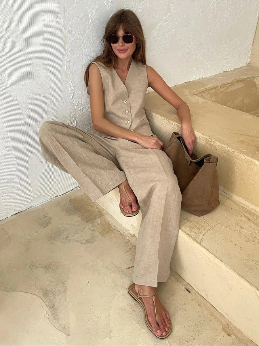 Women's Sleeveless Vest Wide-Leg Pants Co-ord Set