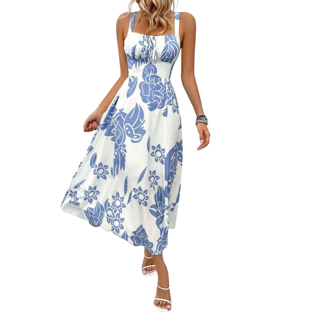 Women's Stylish Floral Ruched Sleeveless Sundress
