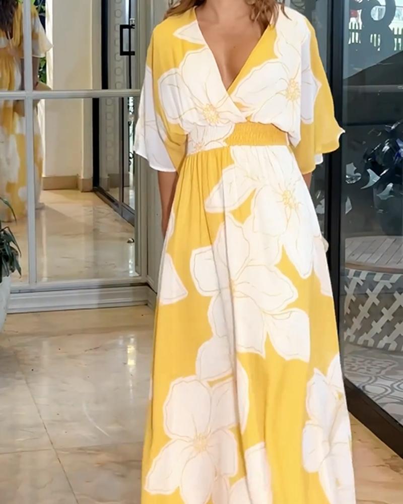Women's Vibrant Floral Print Flattering Midi Dress