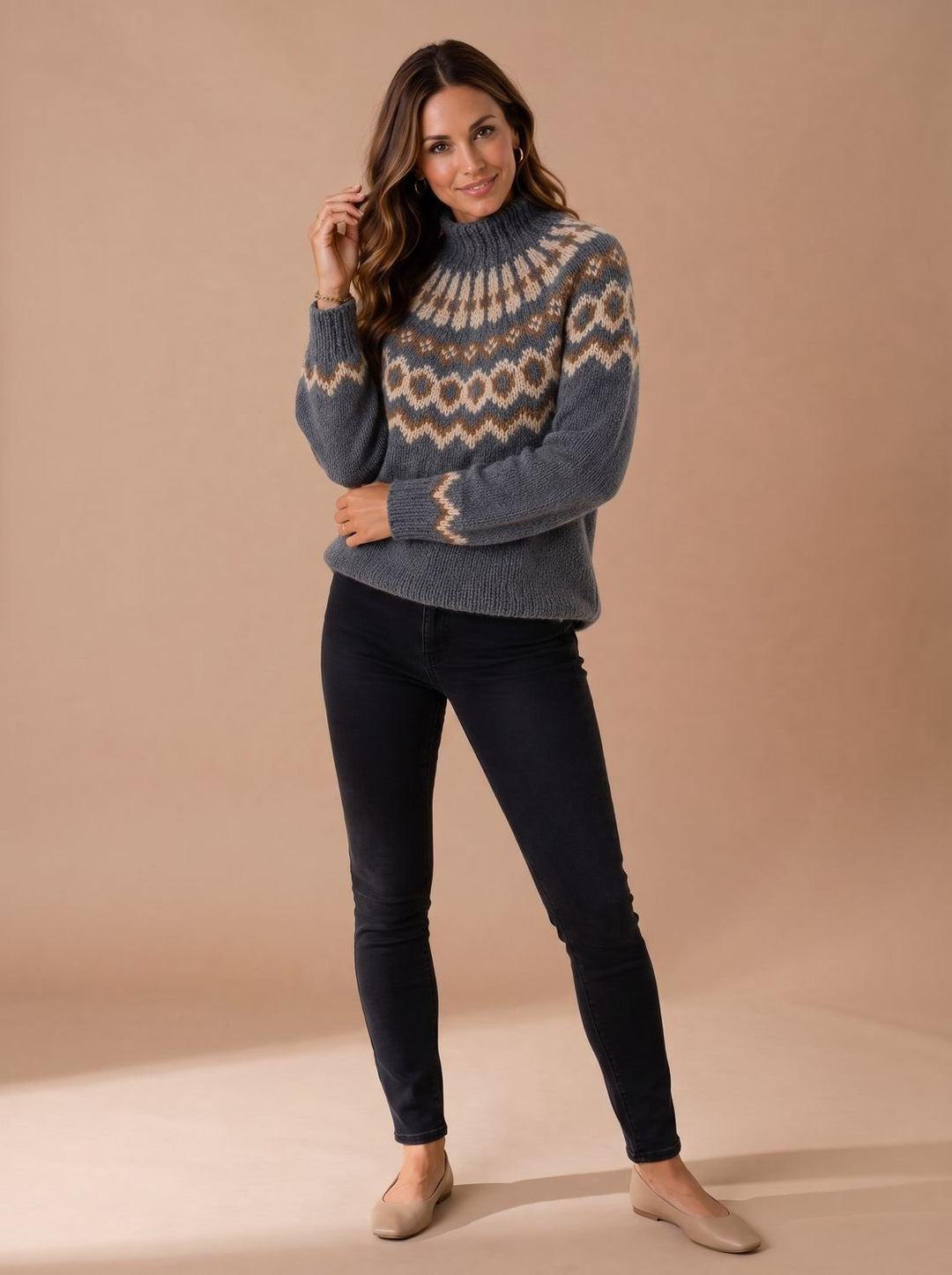 Elisabeth | Damen Weihnachtspullover Fair-Isle Rollkragen Strickpullover