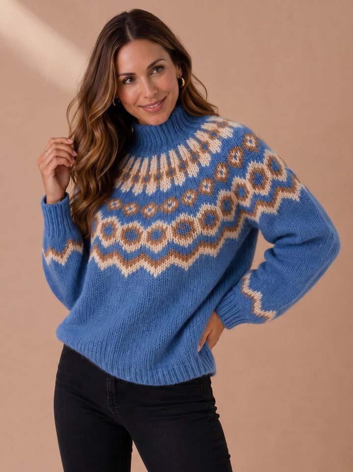 Elisabeth | Damen Weihnachtspullover Fair-Isle Rollkragen Strickpullover