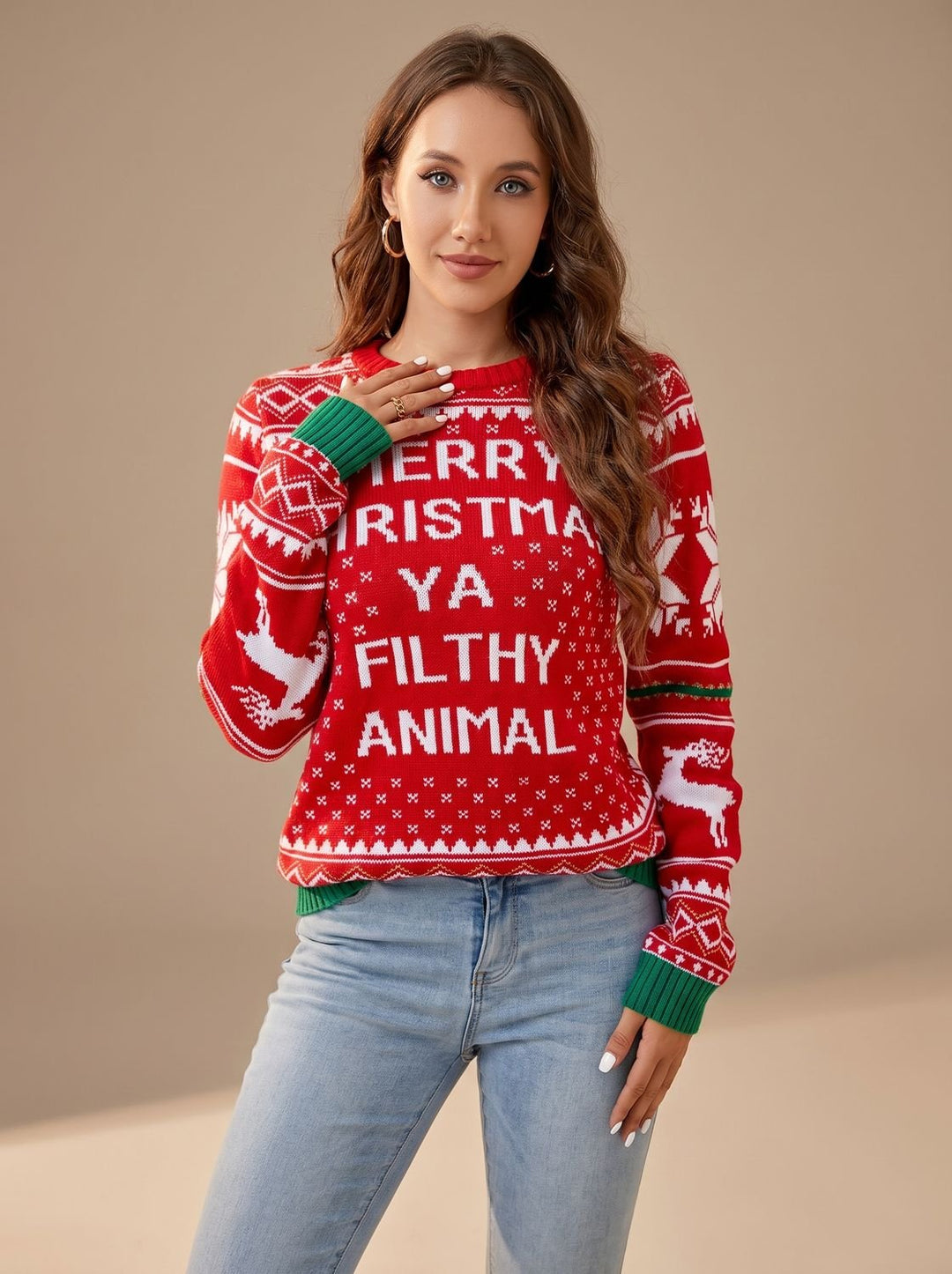 Johanna | Damen Weihnachtspullover Langarm Rentier Strickpullover