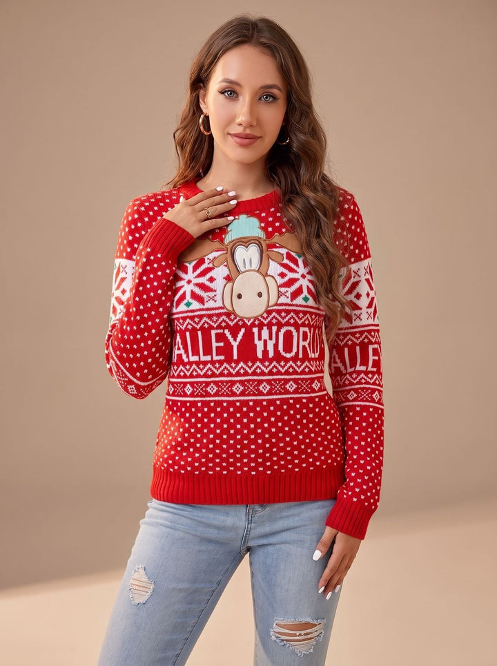 Johanna | Damen Weihnachtspullover Langarm Rentier Strickpullover