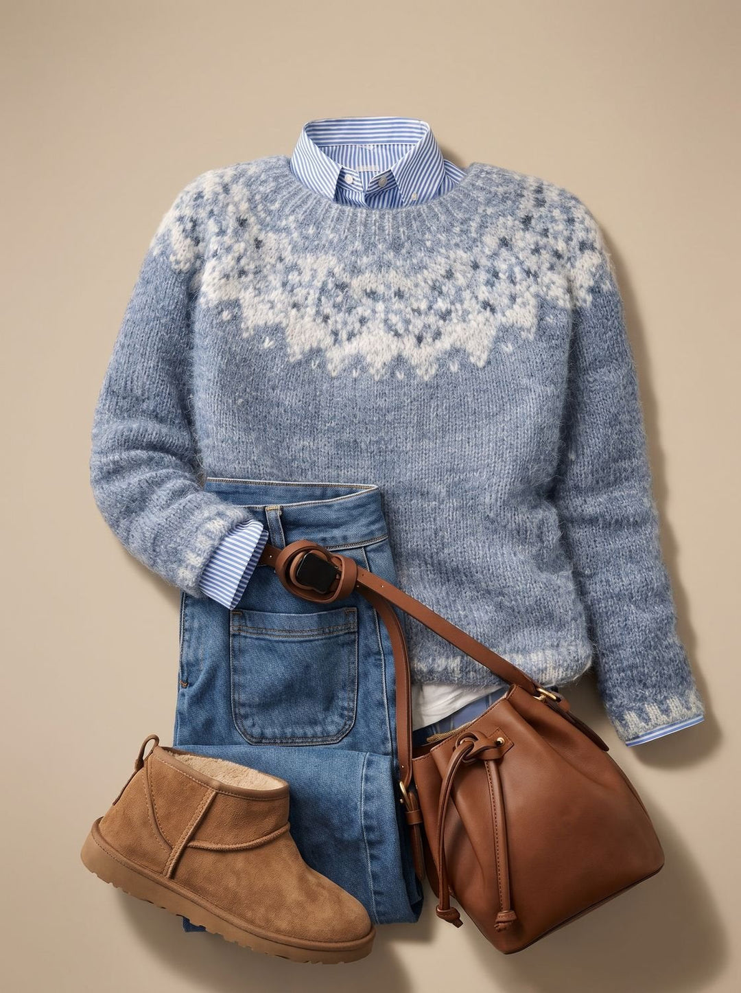 Leonie | Damen Weihnachtspullover Norwegermuster Rundhals Strickpullover